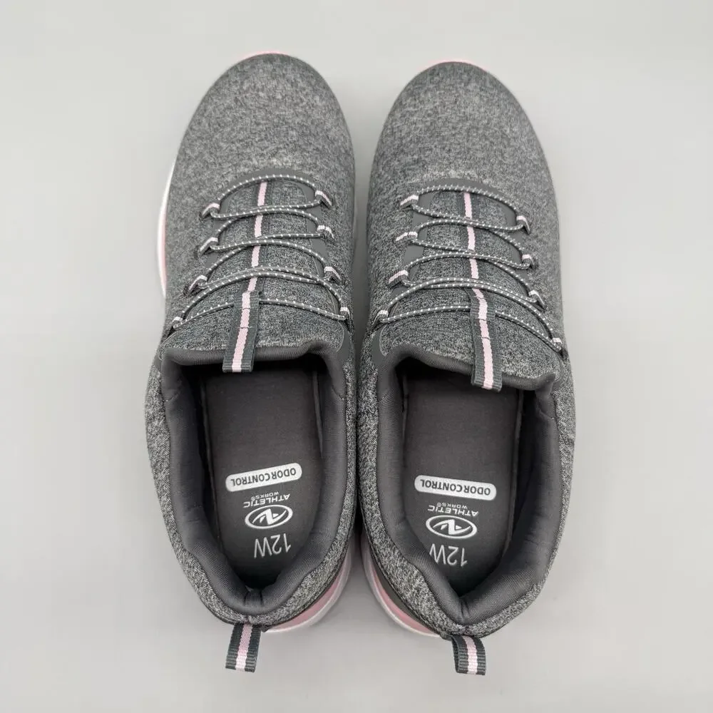 Athletic Works Women’s Comfort Fit Memory Foam Slip On Sneakers Gray Pink Sz 12W